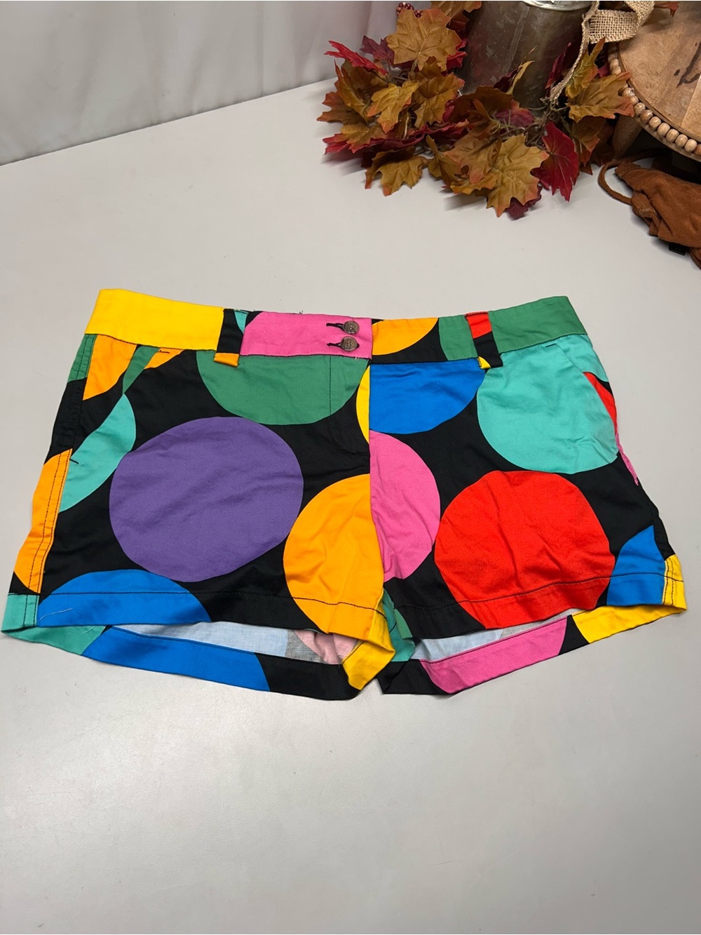 Loudmouth Multicolor Polka Dot Jean Shorts - Black Base with Bright Circles